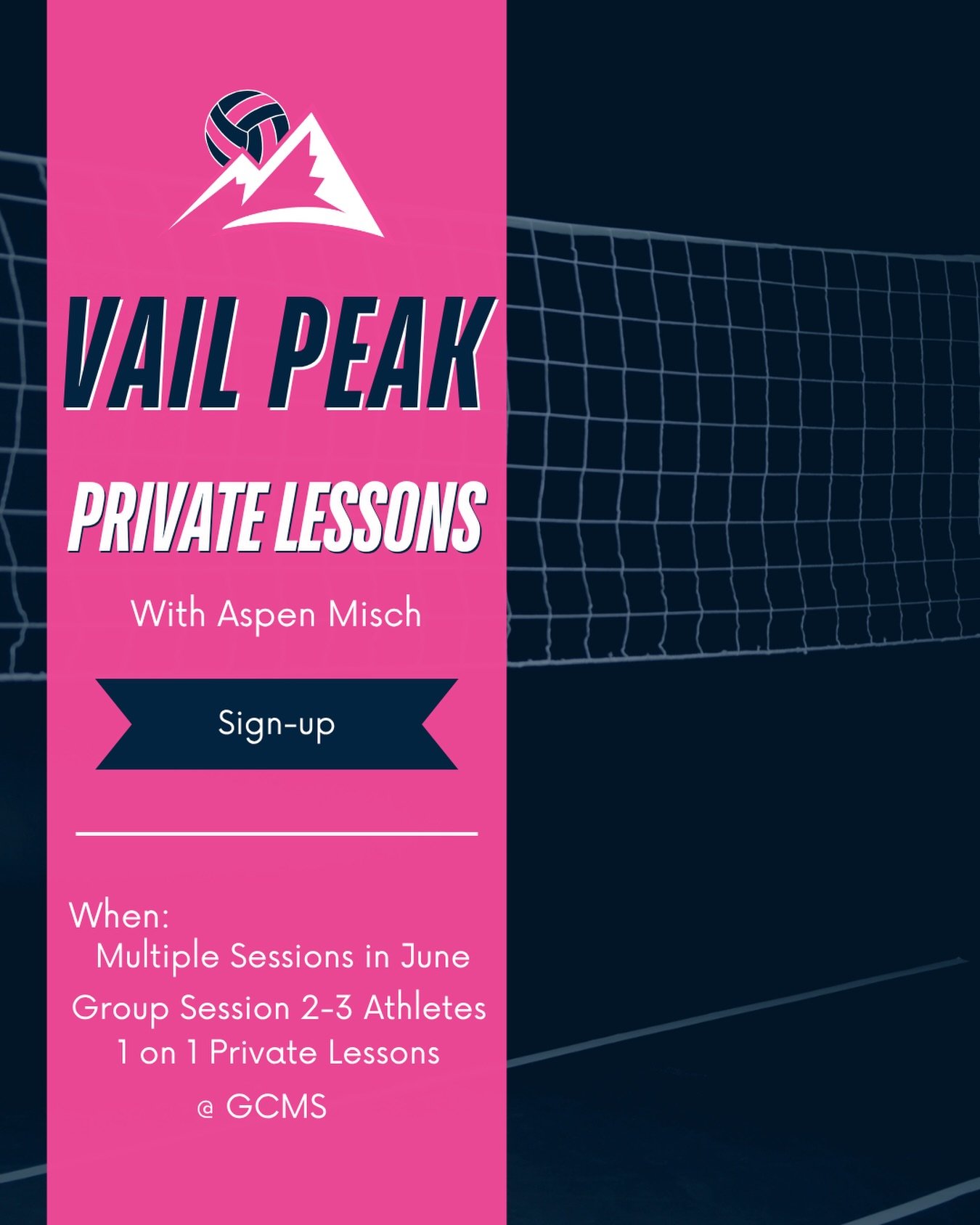 Private lessons with Aspen Misch are now open 🏐

First come, first serve booking&mdash;limited availability each session. Athletes can join a small group private (2&ndash;3 players) for competitive reps and individual feedback, or secure all three s
