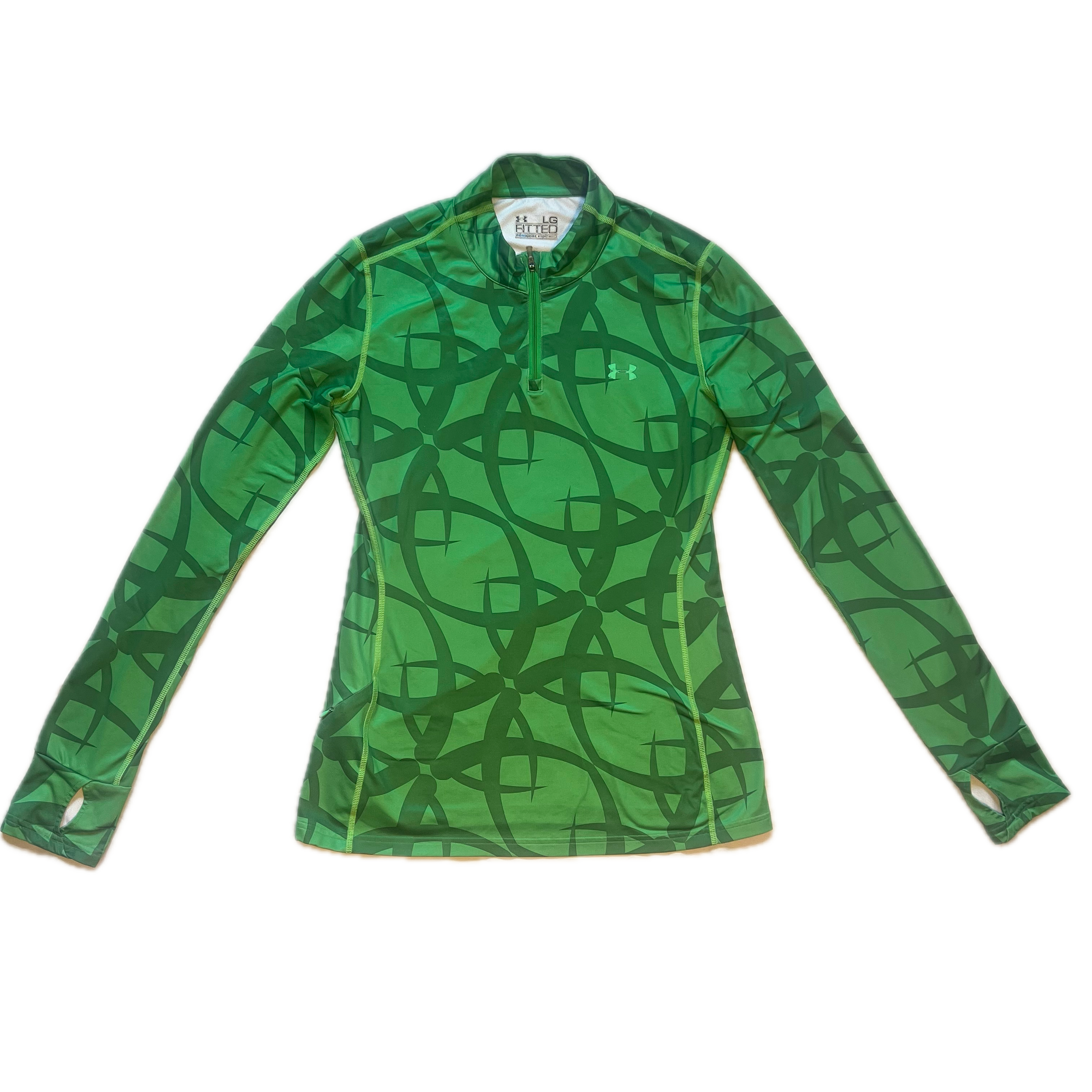 Green Abstract Quarter Zip Pullover | Womens L