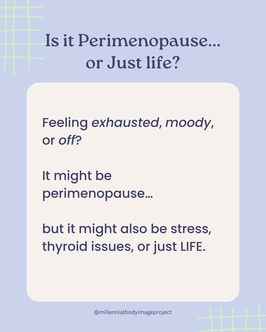 Feeling off? Brain fog, mood swings, sleep issues, and random body aches? You Google one symptom and suddenly your feed is flooded with perimenopause ads. Sound familiar?⁠
⁠
Here&rsquo;s the thing:⁠
Yes, perimenopause is real&mdash;but so is stress, 