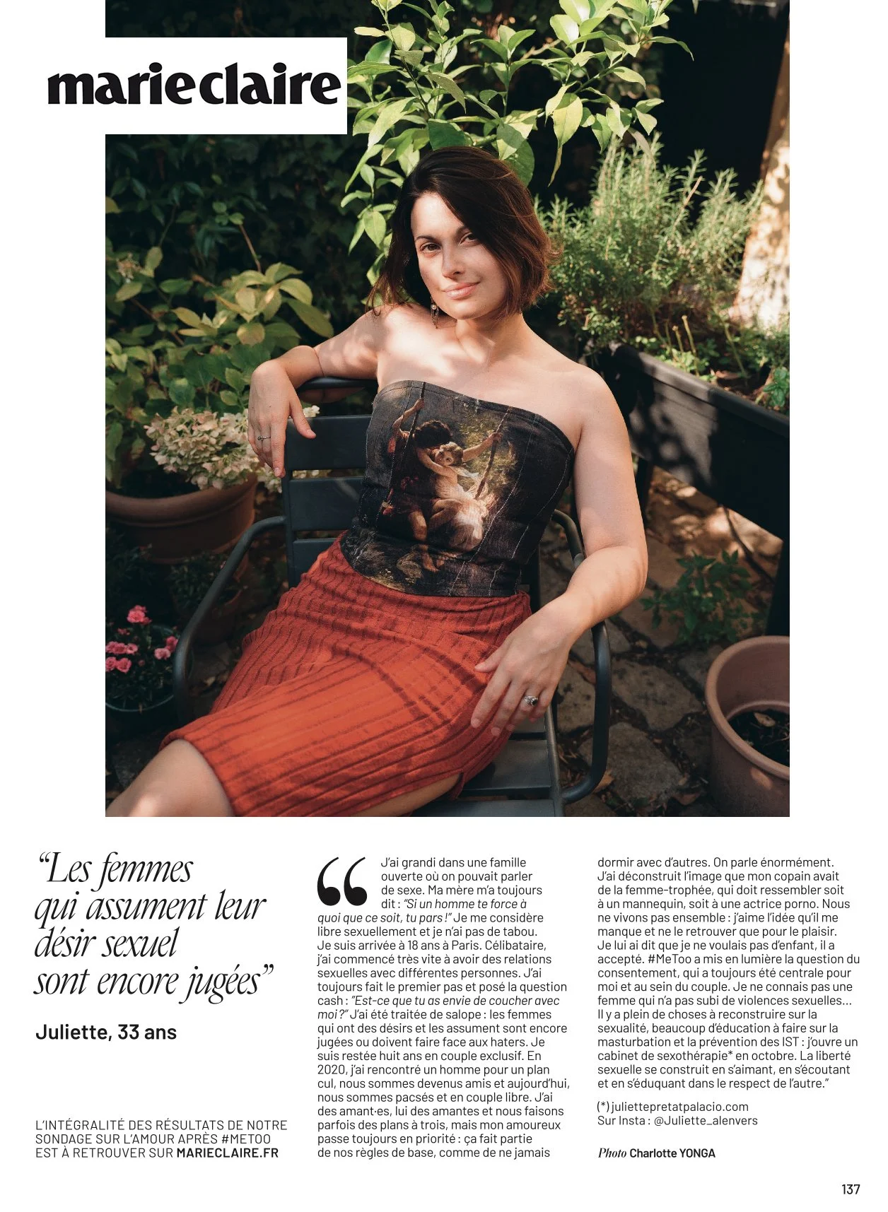 Carte presse du site de la sexothérapeute Juliette Pretat-Palacio présentant son intervention dans un article du magazine Marie Claire sur le désir sexuel.