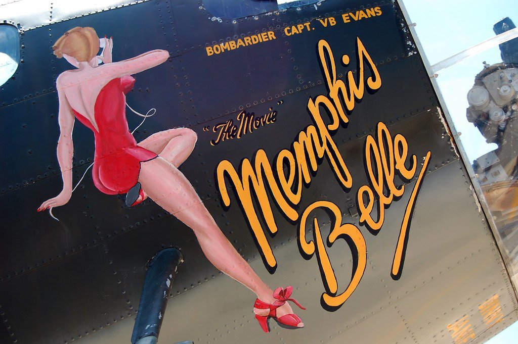 Close view of the Memphis Belle nose art.
