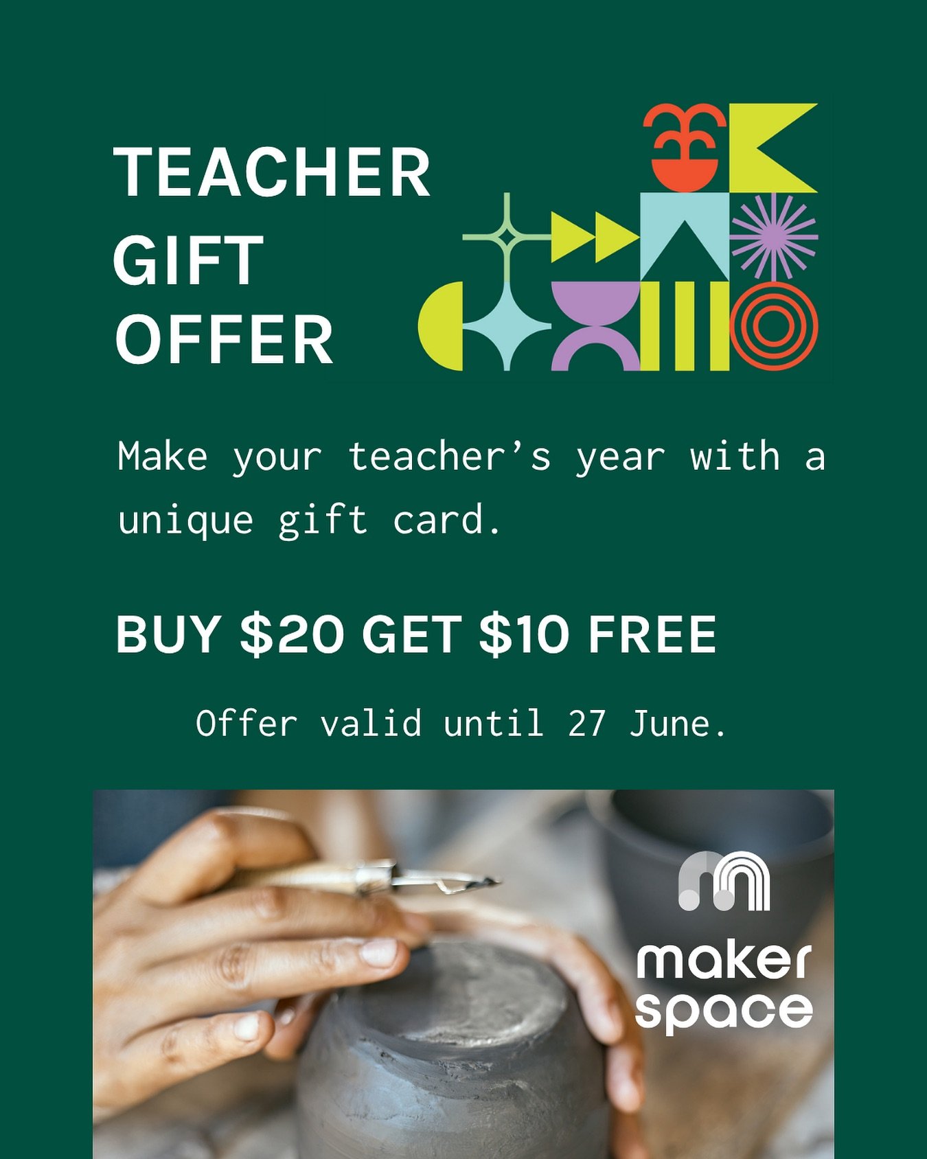 Looking for a unique gift to say thank you to your amazing teacher? Buy a $20 Gift Card and until 27 June get $10 for free. 

Make your teacher's day 😎

Link in bio 👆