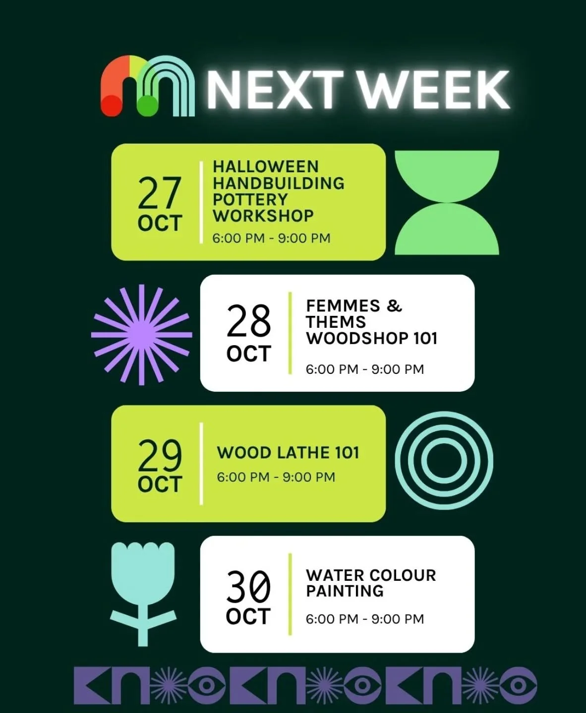 Whether you&rsquo;re keen to try clay, wood or paint, we have classes for every maker. Coming up next week!

🎃 Creepy Clay &ndash; Oct 27 6-9PM
 Handbuild spooky pottery in this Halloween-themed pottery class 👻 (Adult edition).

🪵 Femmes &amp; The