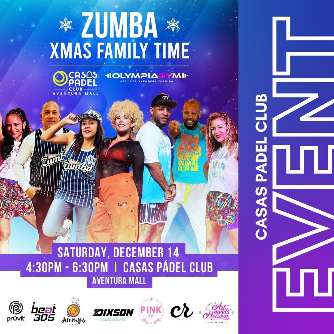 🎄✨ Time to dance as a family! Join our special XMAS FAMILY TIME event in collaboration with @olympiagym . 🎶💃

📅 Saturday, December 14 ⏰ 4:30 PM - 6:30 PM 
CASAS PADEL CLUB
📍 Aventura Mall
Abigail Rd &amp; Spoke Rd, Aventura, FL 33180

Zumba, fun