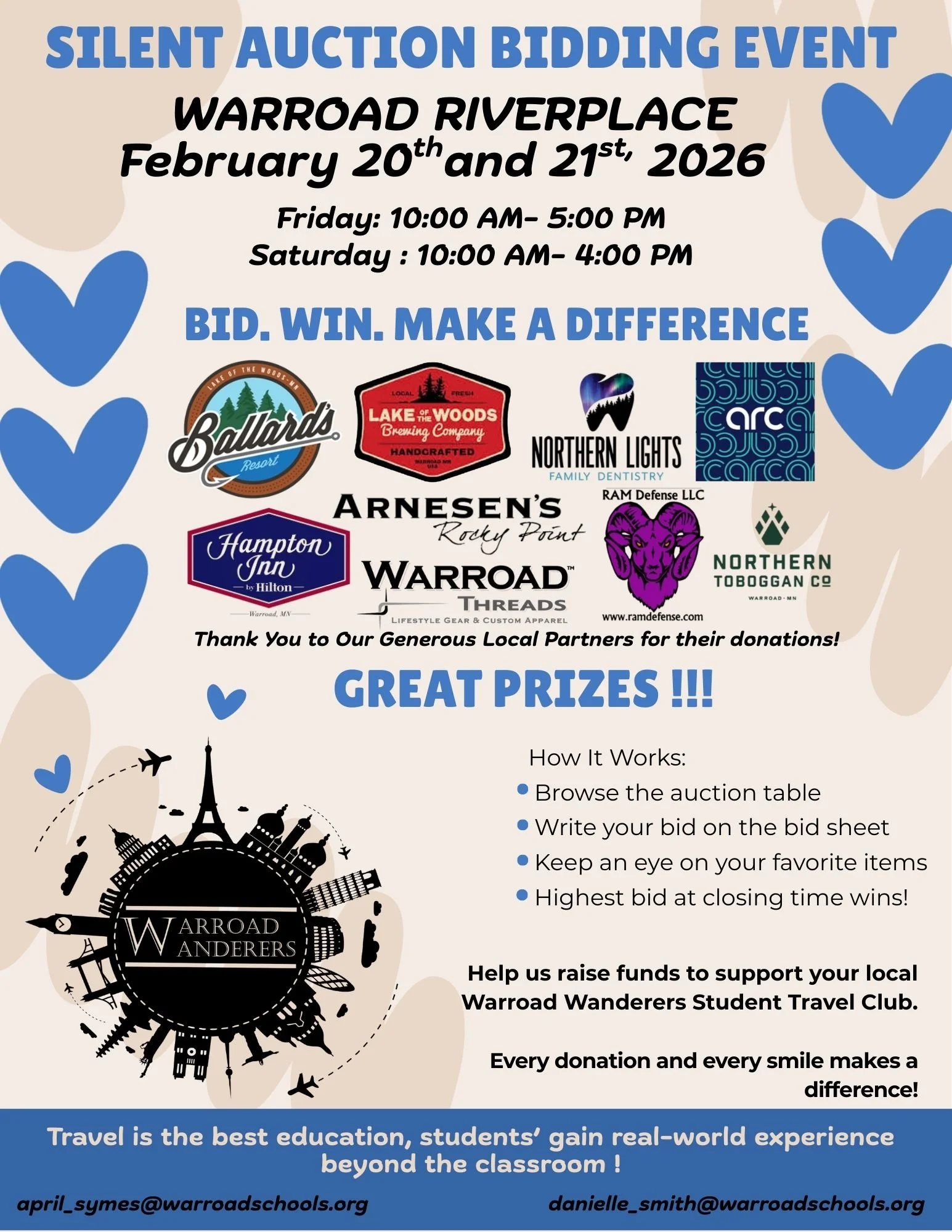 Silent Auction Supporting the Warroad Wanderers Student Travel Club 