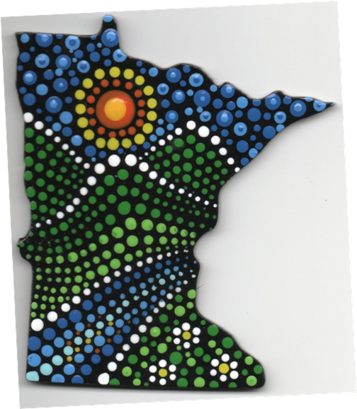 a Minnesota state magnet painted with dots