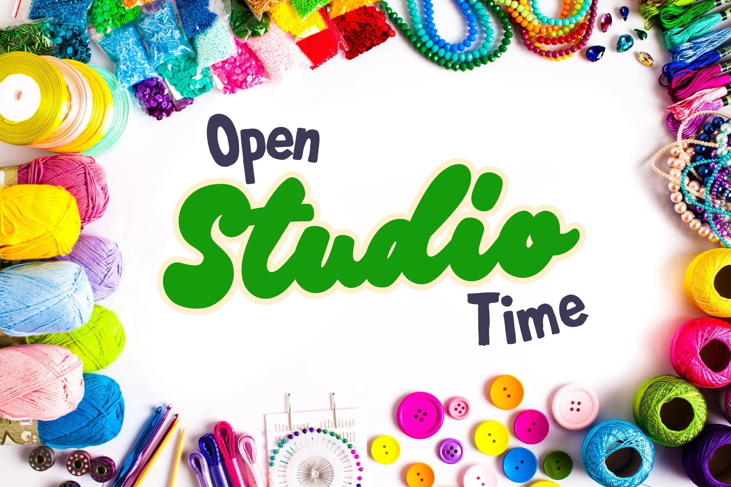 an image of arts and crafts materials with the logo Open Studio Time