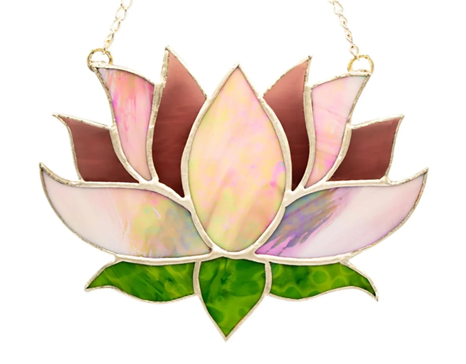 an image of a pink-hued lotus flower stained glass catcher