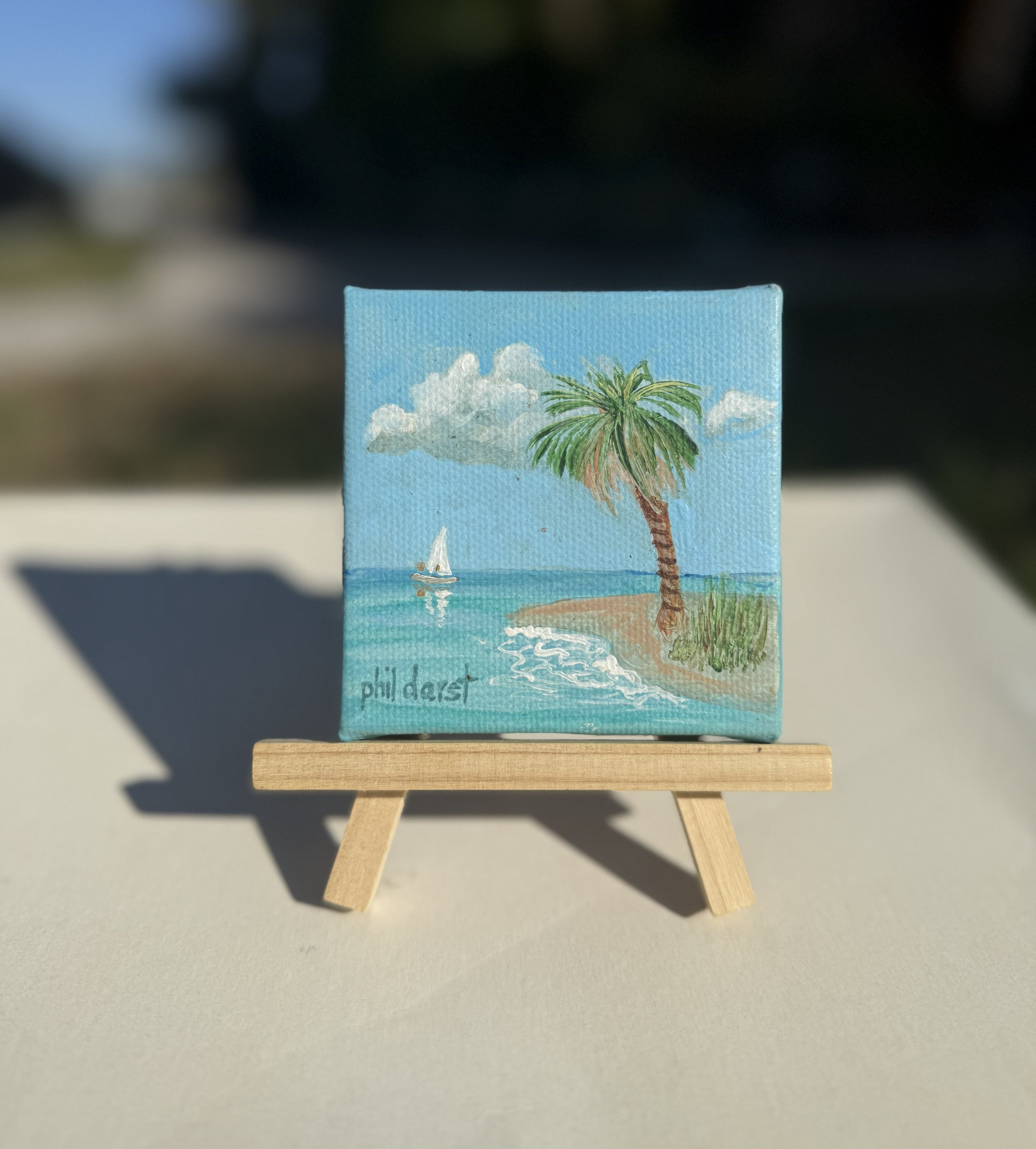 3 x 3" Original Hand-Painted Island & Sail Boat Artwork