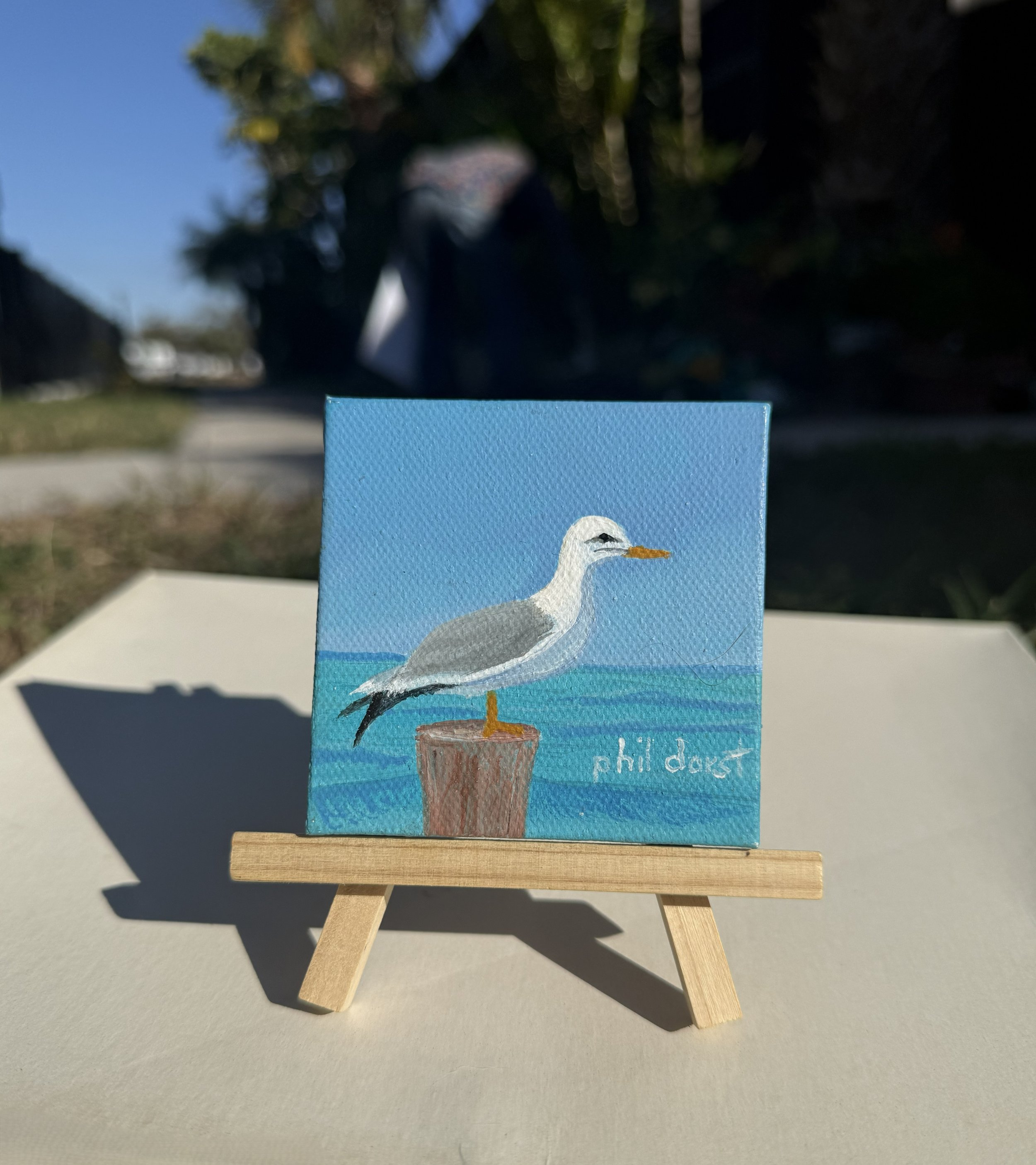 3x3" Original Hand-Painted Coastal Artwork- Seagull