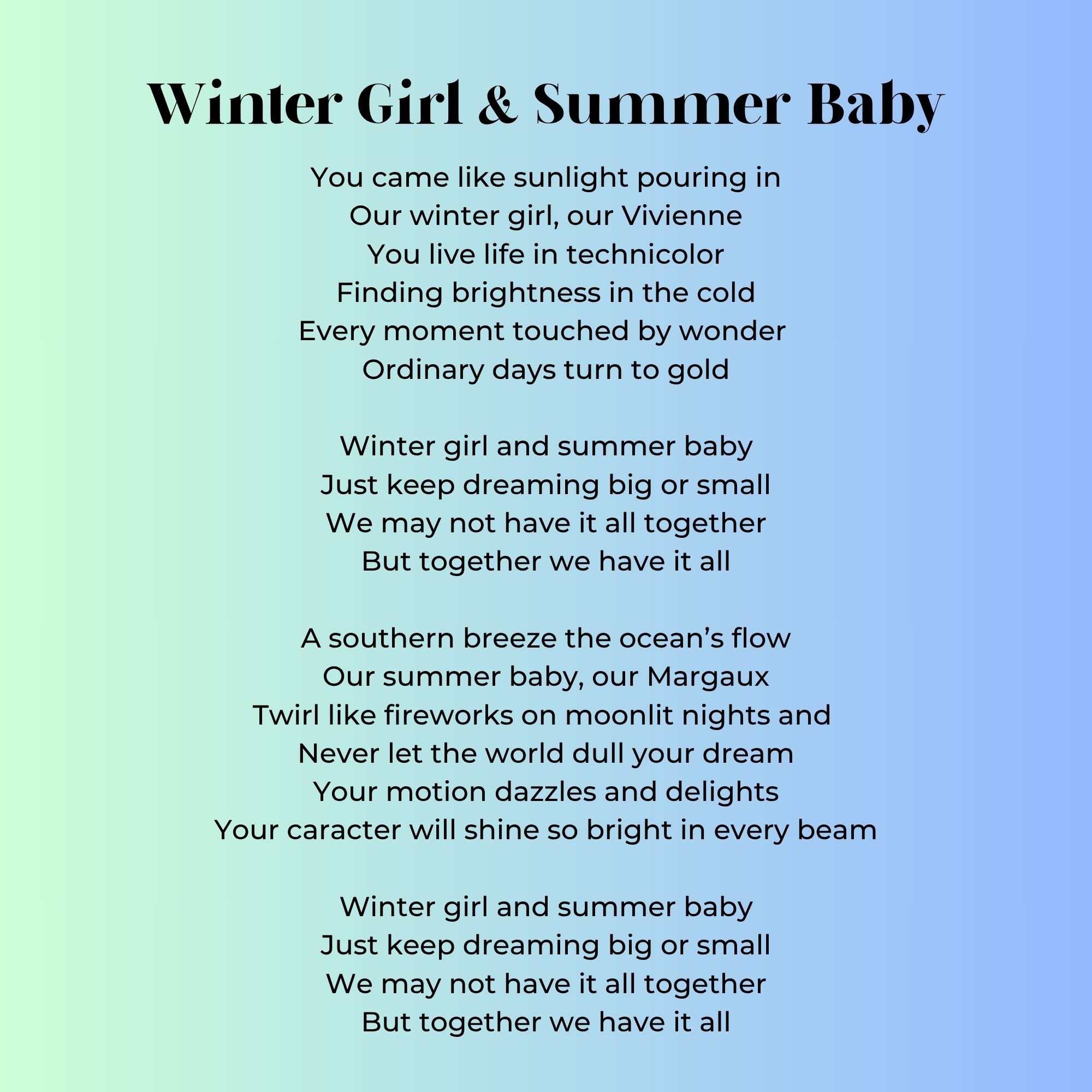 Winter Girl &amp; Summer Baby