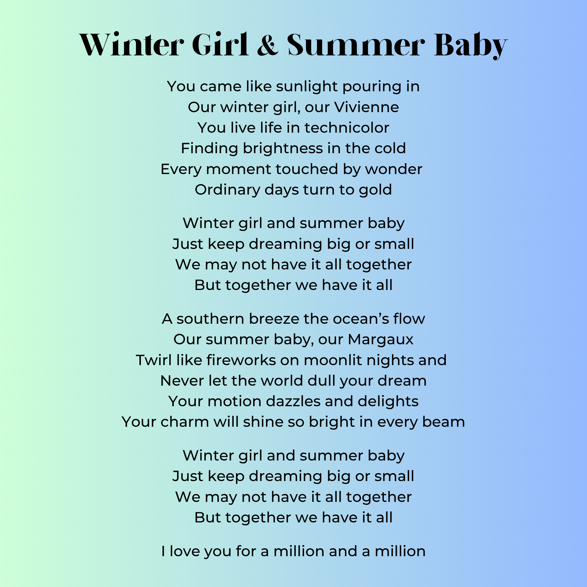 Winter Girl &amp; Summer Baby- The Thornton Family
