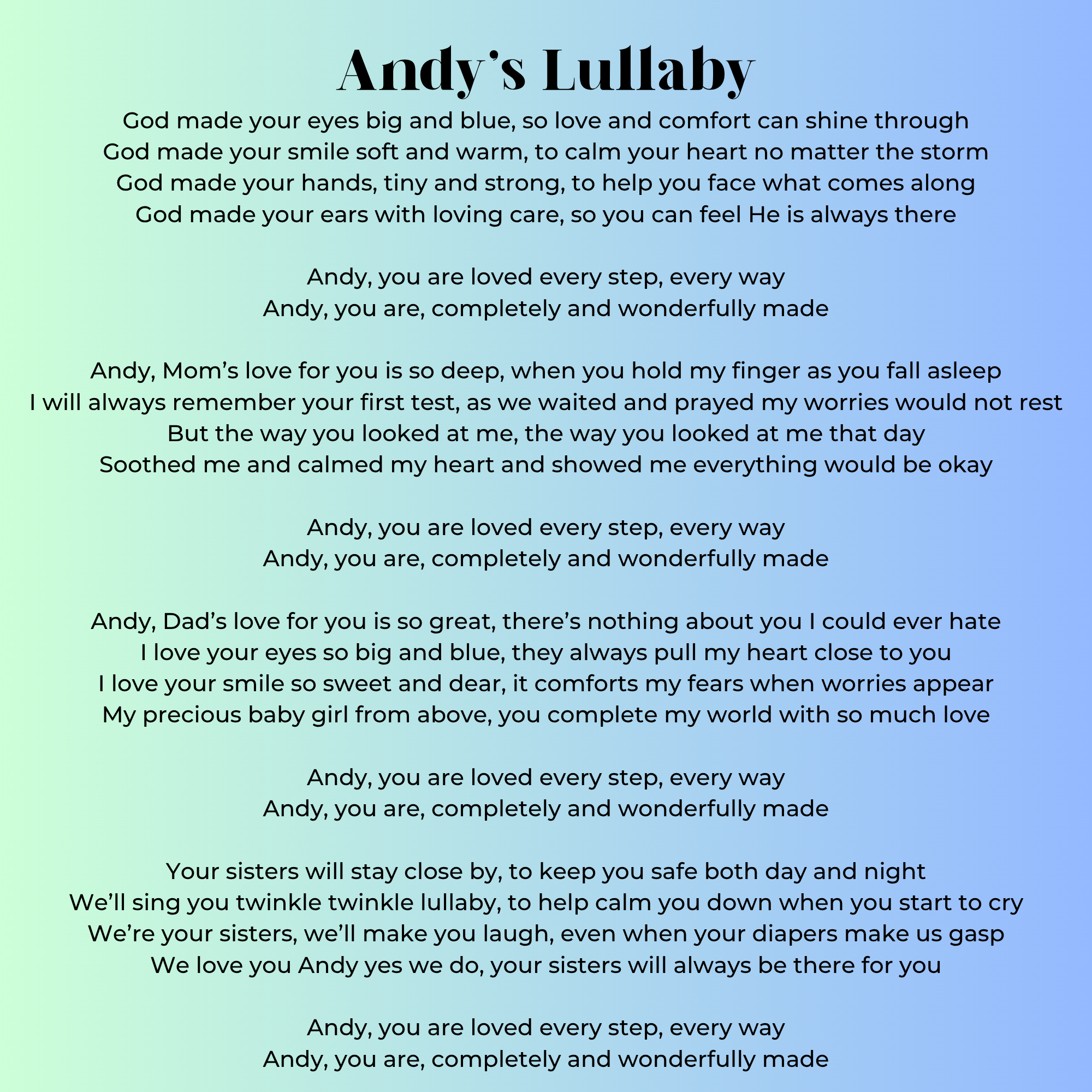 Andy’s Lullaby- The Williams Family