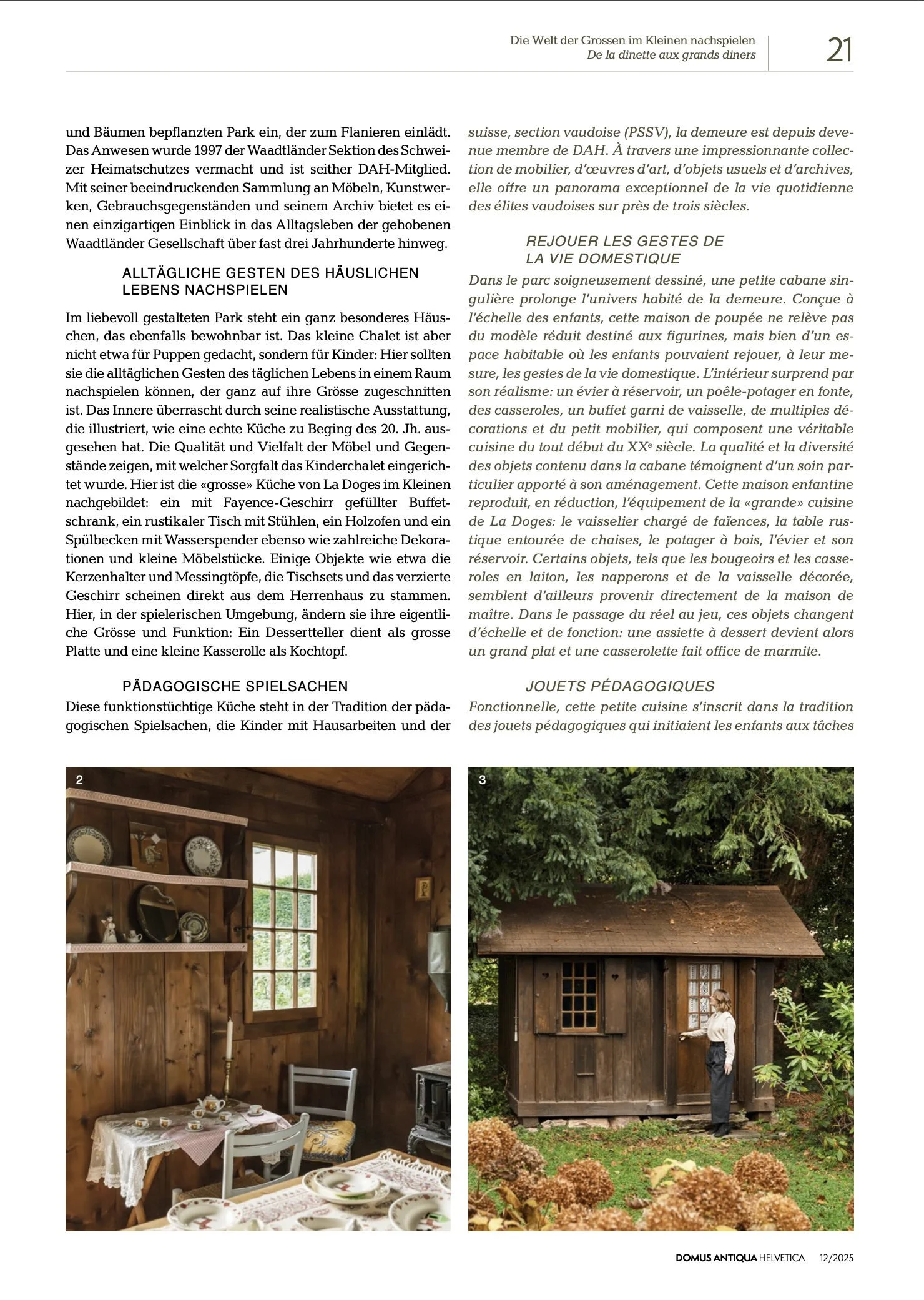 « De la dinette aux grands dîners – Une maison de poupée à La Doges », dans Domus Antiqua Helvetica, 82, 2025.