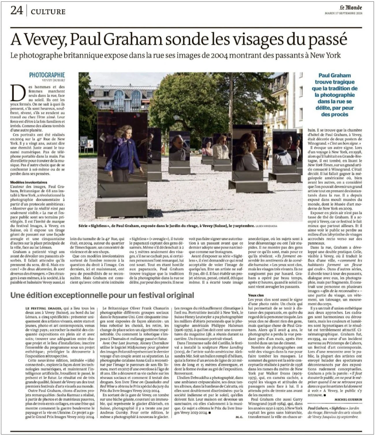 Biennale Images Vevey 2024, dans Le Monde, 17.09.2024.