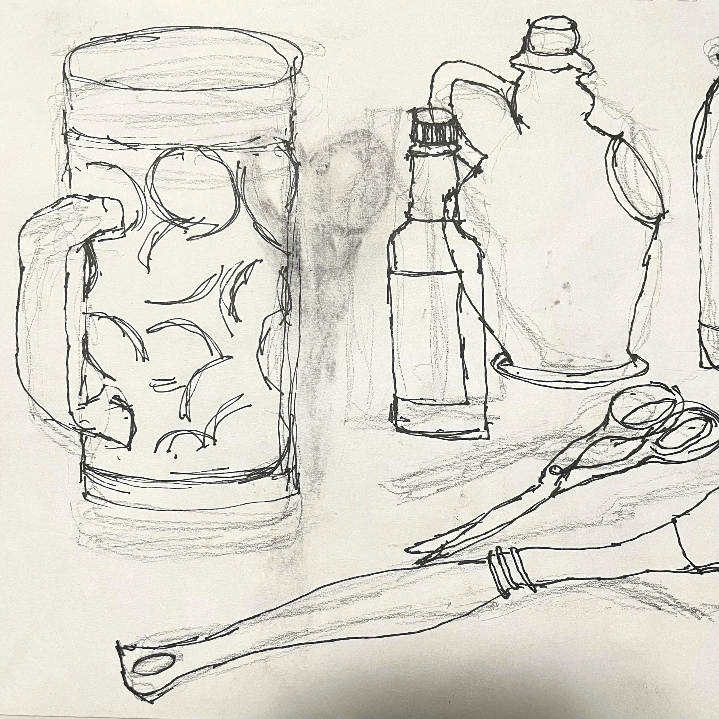 Pen sketch of vessels by artist Surabhi Pandey