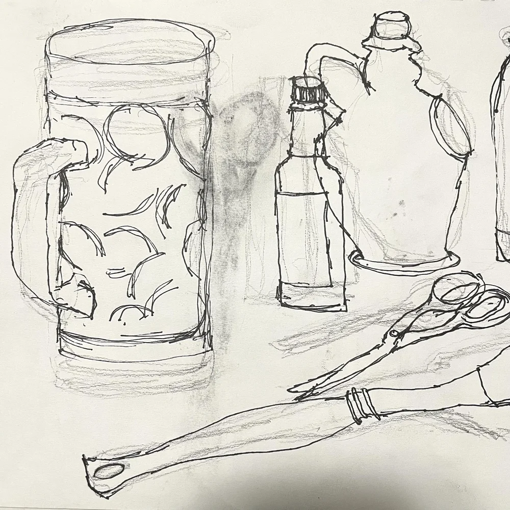 Pen sketch of vessels by artist Surabhi Pandey