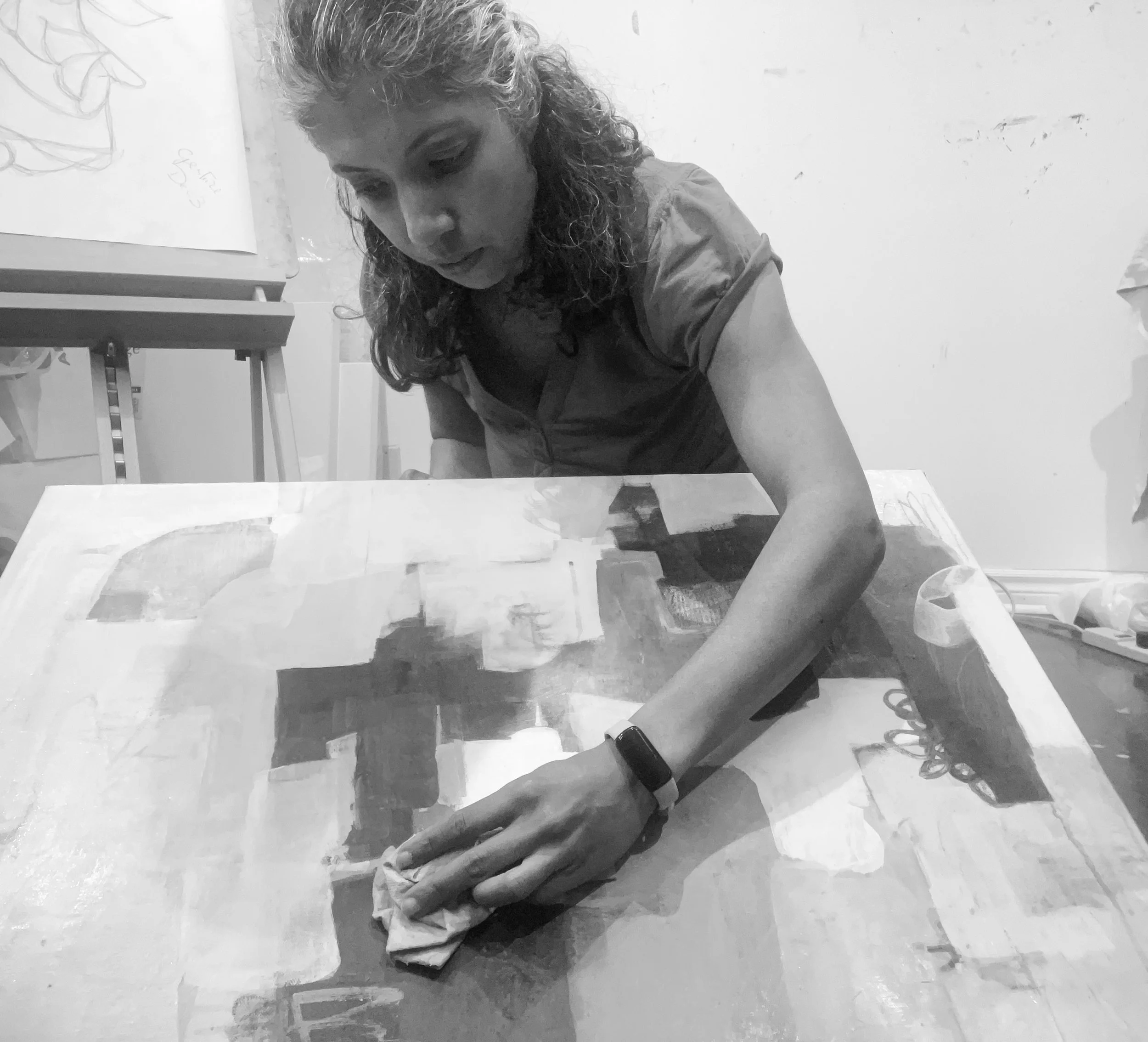 Surabhi Pandey Abstract Artist Varnishing painting