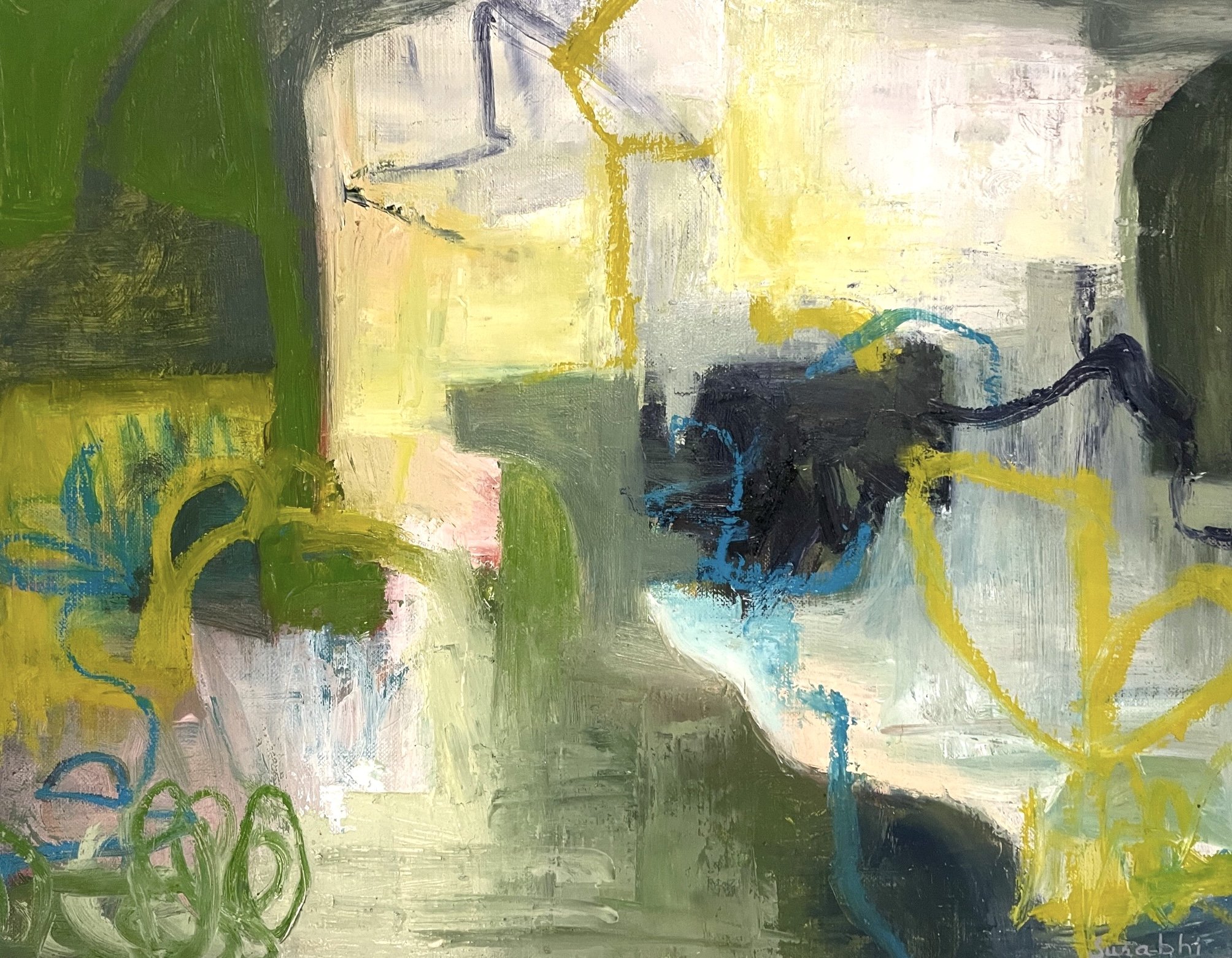 Abstract Painting Green Expressions by artist Surabhi Pandey