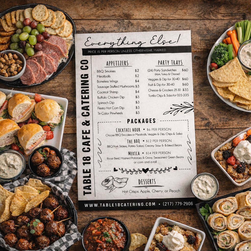 Everything else menu on top of food