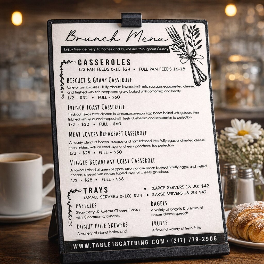 Table 18 Brunch Menu