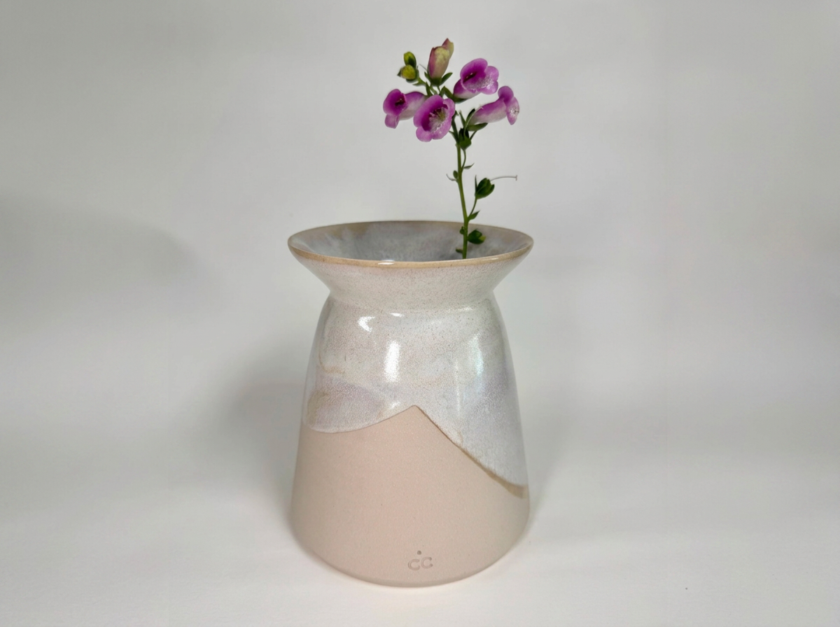 Large Pearlescent Handmade Stoneware White Ceramic Vase
