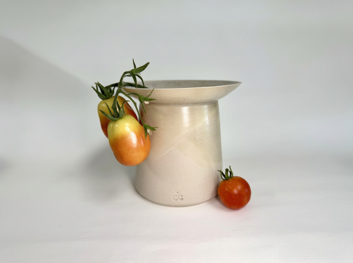 Small Handmade Stoneware Cream Ceramic Vase