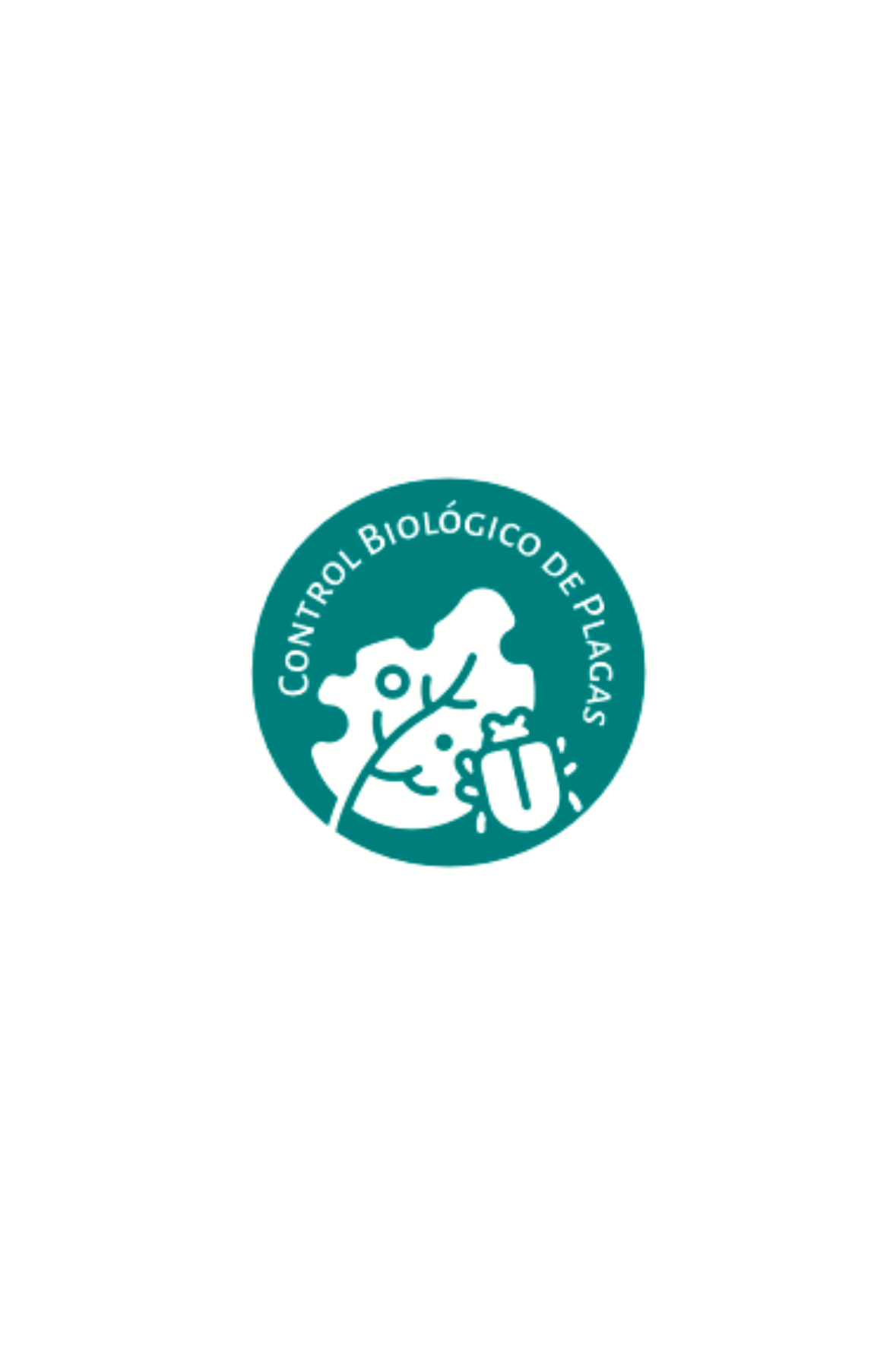 Logotipo de "Control Biológico de Plagas" con una hoja y un insecto en estilo gráfico.