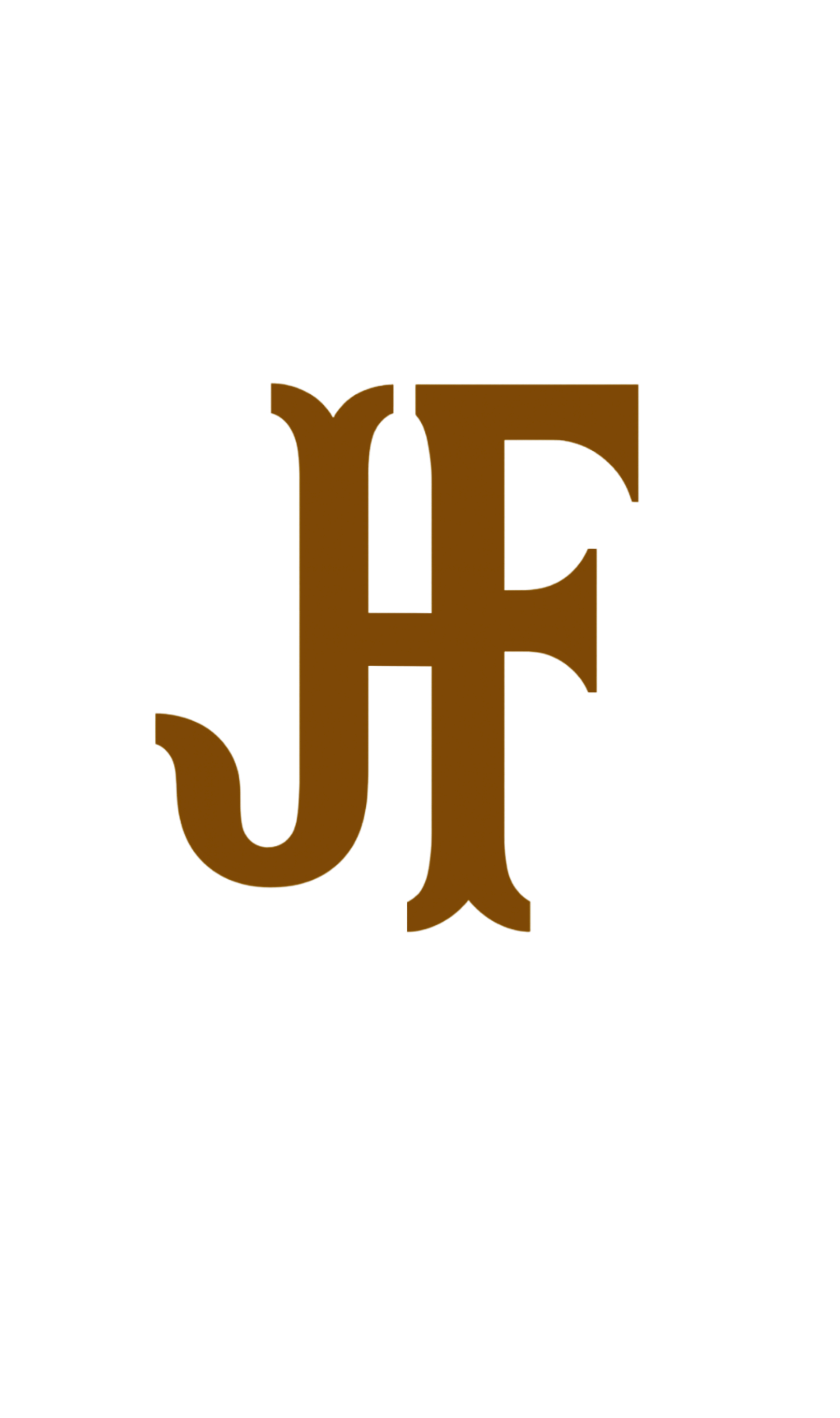 A stylized graphic of the initials 'J' and 'F' in brown, with the text 'John Ferrell' written above in black.