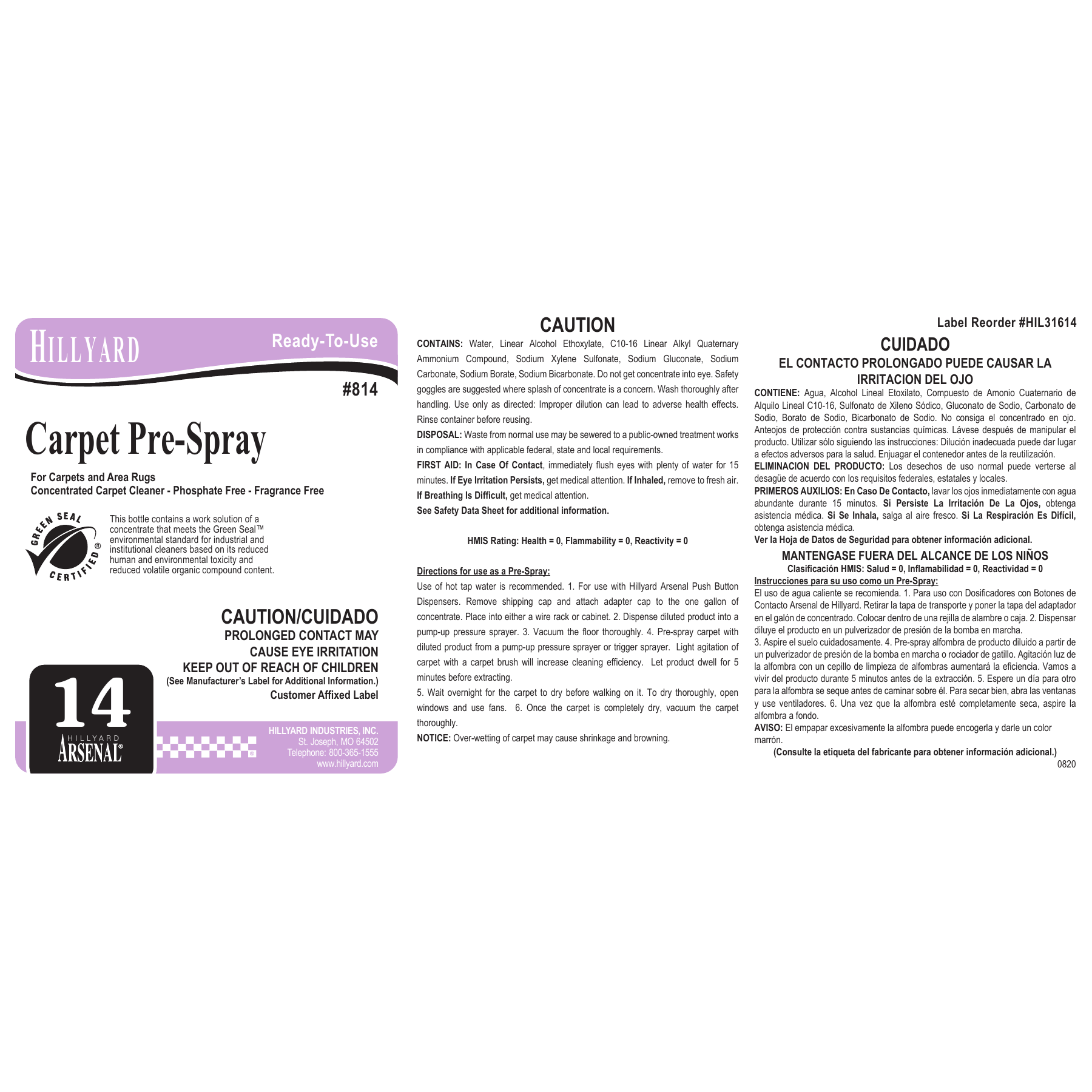 Carpet Pre-Spray (81425) RTU Labels — 25 Pack