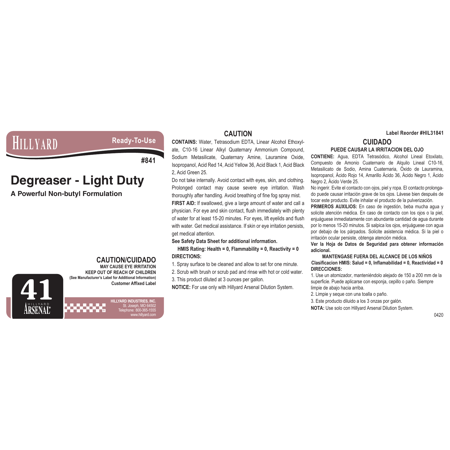 Light Duty Degreaser (84125) RTU Labels — 25 Pack
