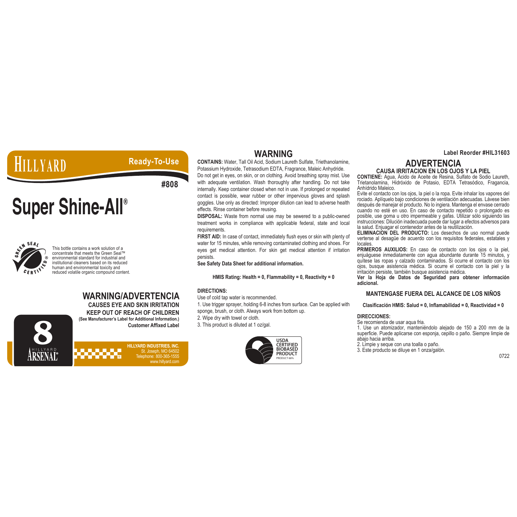 Super Shine-All® Hard Floor Cleaner (80825) RTU Labels — 25 Pack