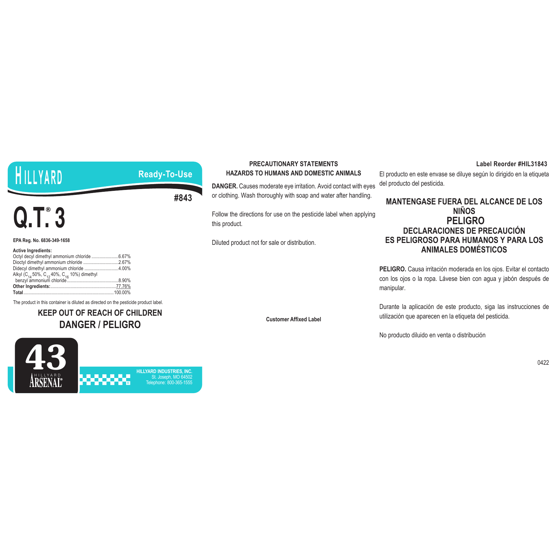 Q.T.®-3 Disinfectant Cleaner (84325) RTU Labels — 25 Pack