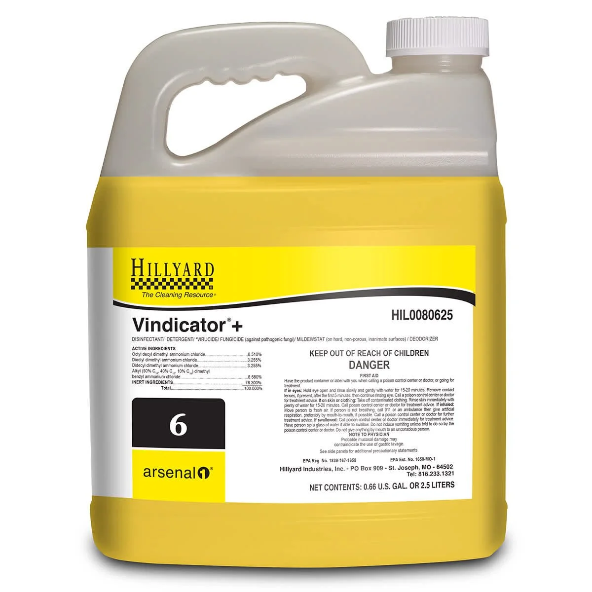 Hillyard, Arsenal® Vindicator+® Disinfectant Cleaner, 80625, Arsenal® One Dispenser 2.5 Liter Bottle