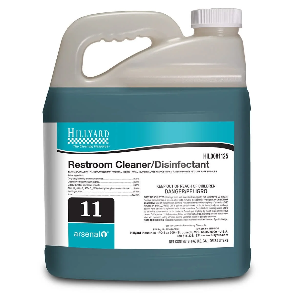 Hillyard, Arsenal® Restroom Cleaner Disinfectant, 81125, Arsenal® One Dispenser 2.5 Liter Bottle