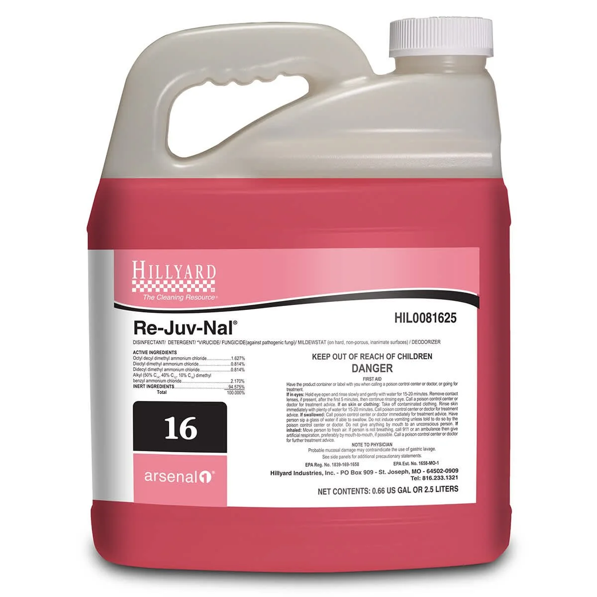 Hillyard, Arsenal® Re-Juv-Nal® Disinfectant Cleaner, 81625, Arsenal® One Dispenser 2.5 Liter Bottle