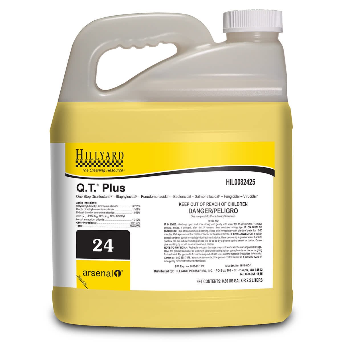 Hillyard, Arsenal® Q.T.® Plus Disinfectant Cleaner, 82425, Arsenal® One Dispenser 2.5 Liter Bottle