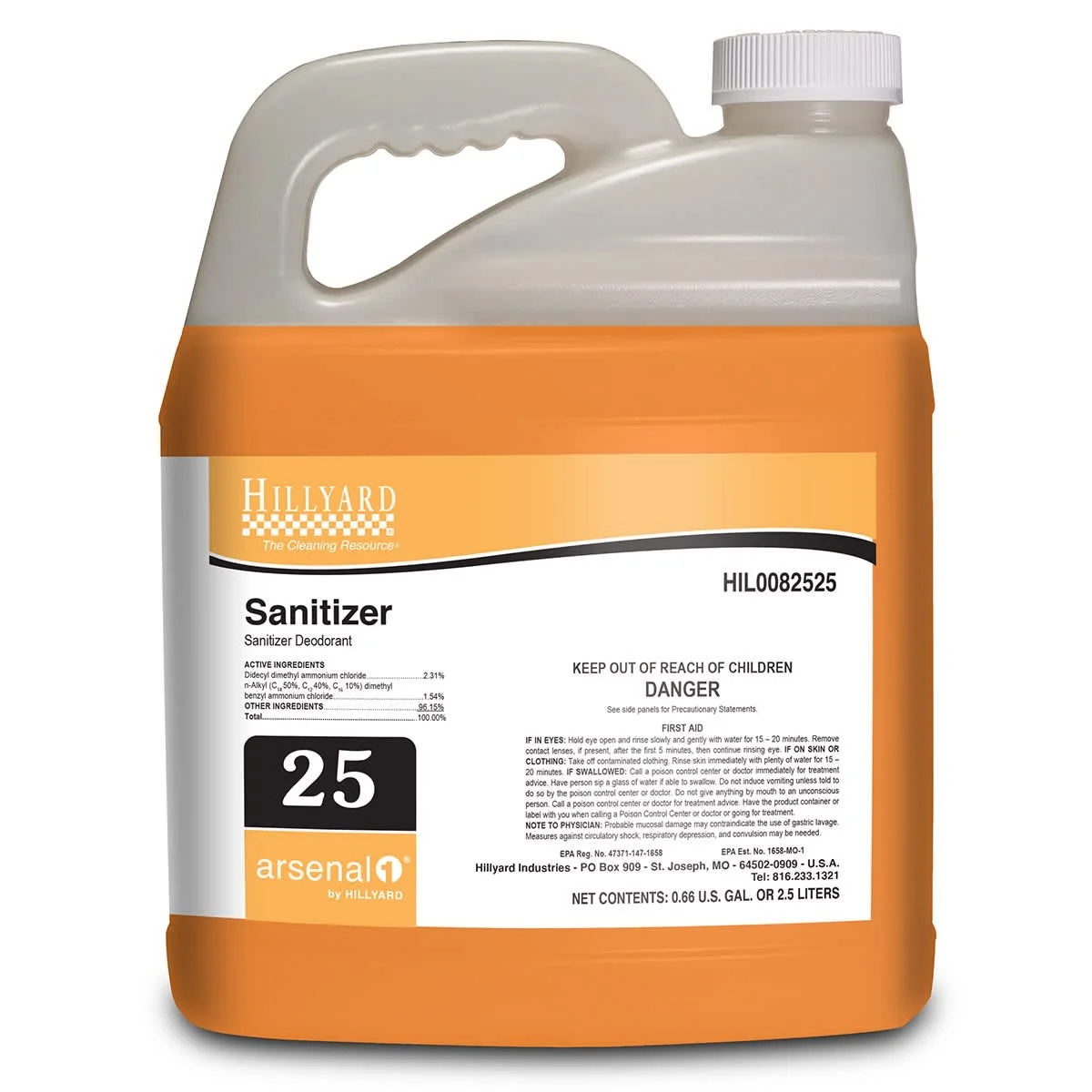 Hillyard, Arsenal® Sanitizer, 82525, Arsenal® One Dispenser 2.5 Liter Bottle