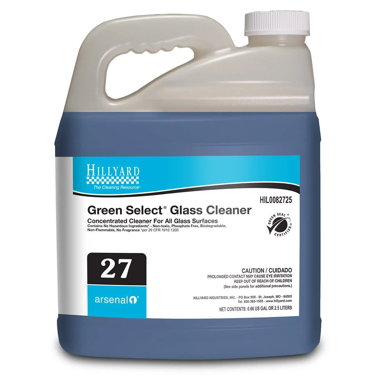 Hillyard, Arsenal® Green Select® Glass Cleaner, 82725, Arsenal® One Dispenser 2.5 Liter Bottle