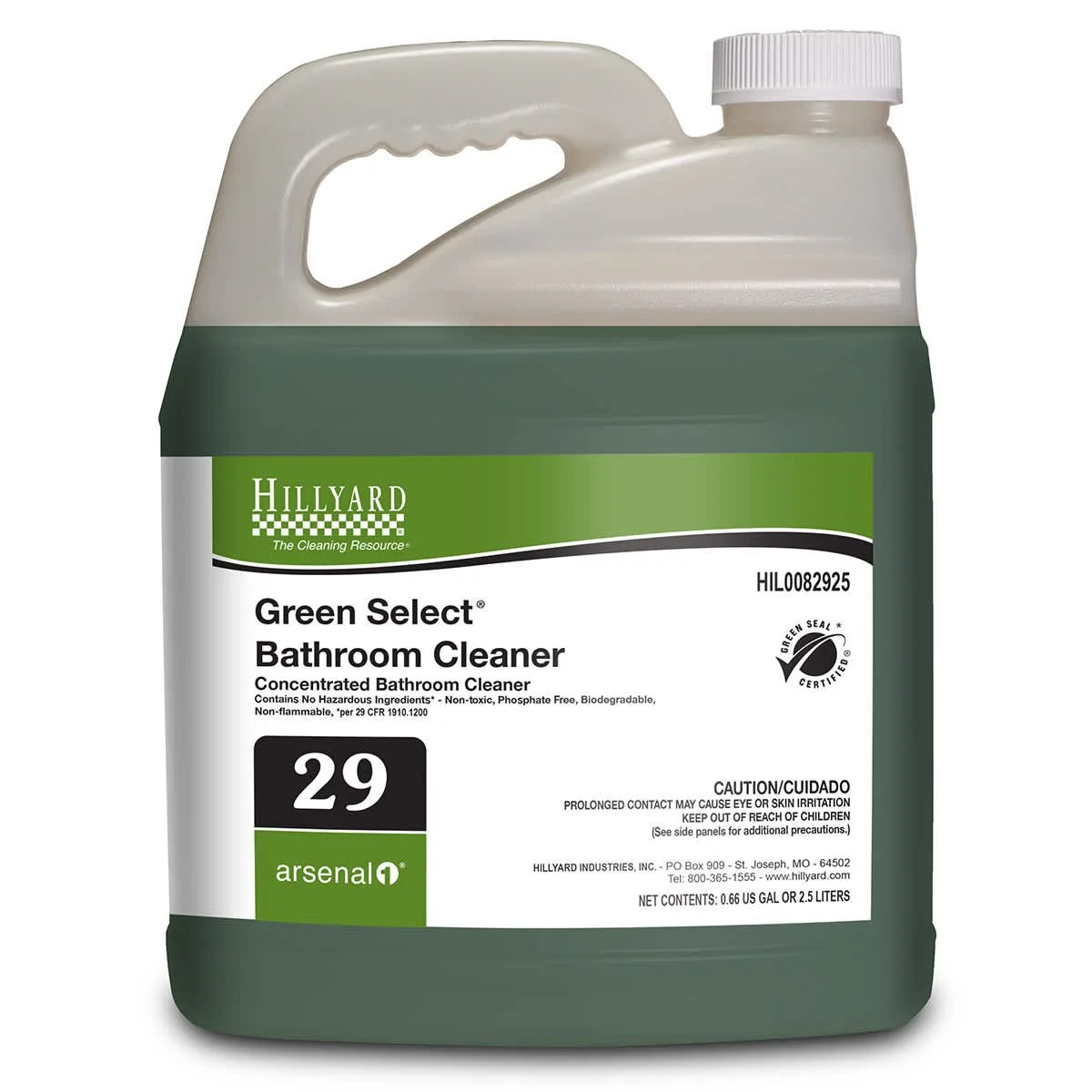 Hillyard, Arsenal® Green Select® Bathroom Cleaner, 82925, Arsenal® One Dispenser 2.5 Liter Bottle