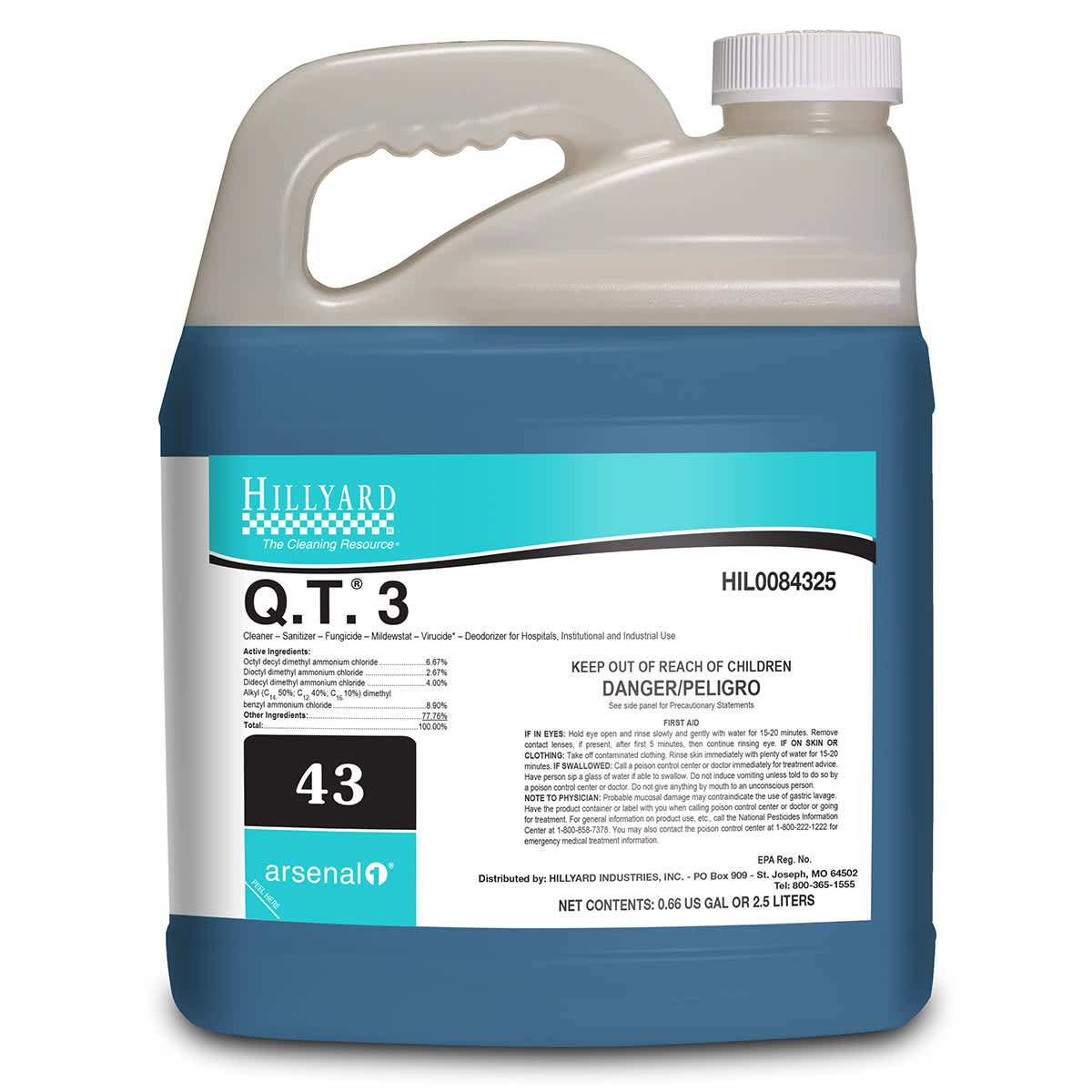 Hillyard, Arsenal® Q.T.®-3 Disinfectant Cleaner, 84325, Arsenal® One Dispenser 2.5 Liter Bottle