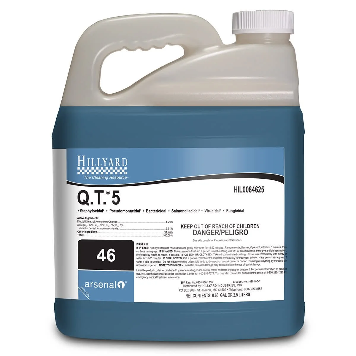 Hillyard, Arsenal® Q.T.®-5 Disinfectant Cleaner, 84625, Arsenal® One Dispenser 2.5 Liter Bottle