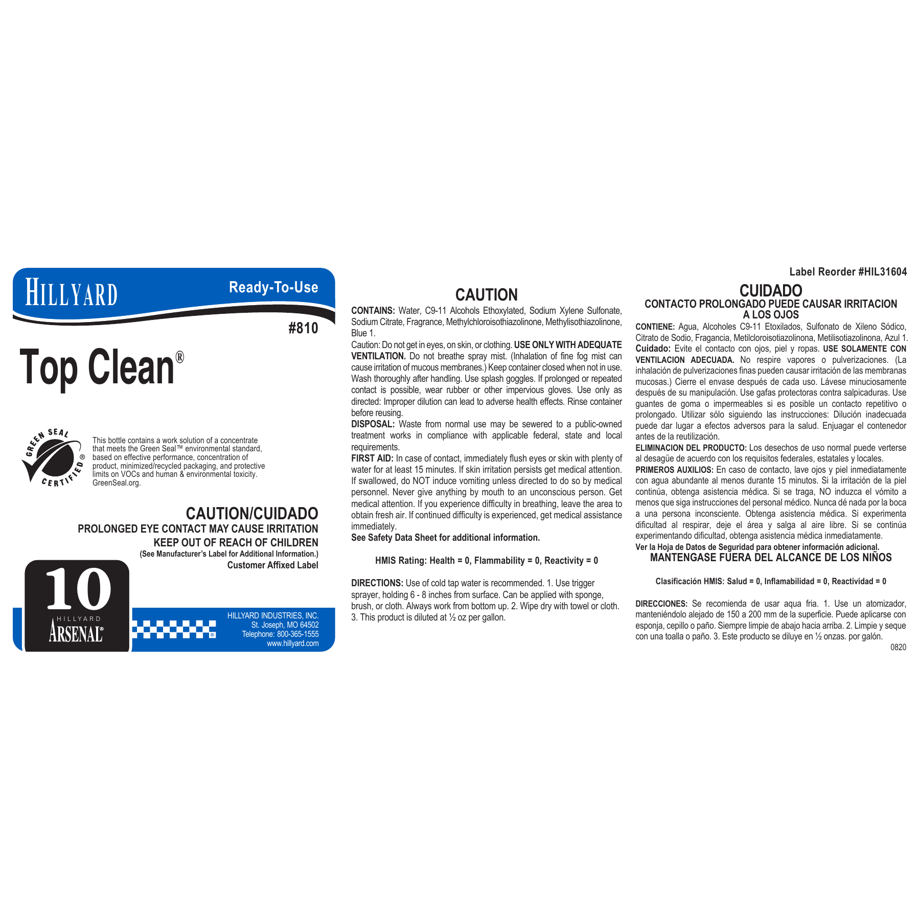 Top Clean® Neutral Floor Cleaner (81025) RTU Labels — 25 Pack