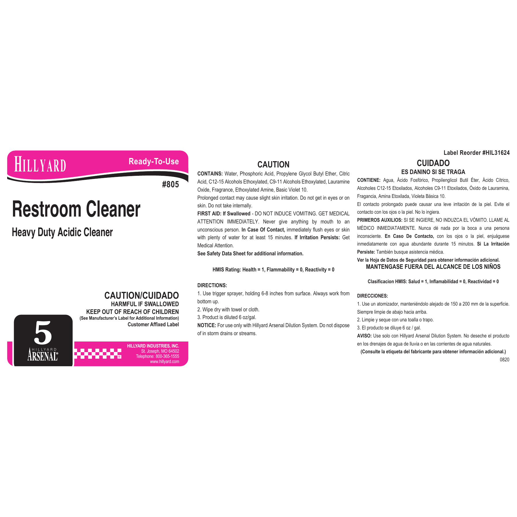 Restroom Cleaner (80525) RTU Labels — 25 Pack