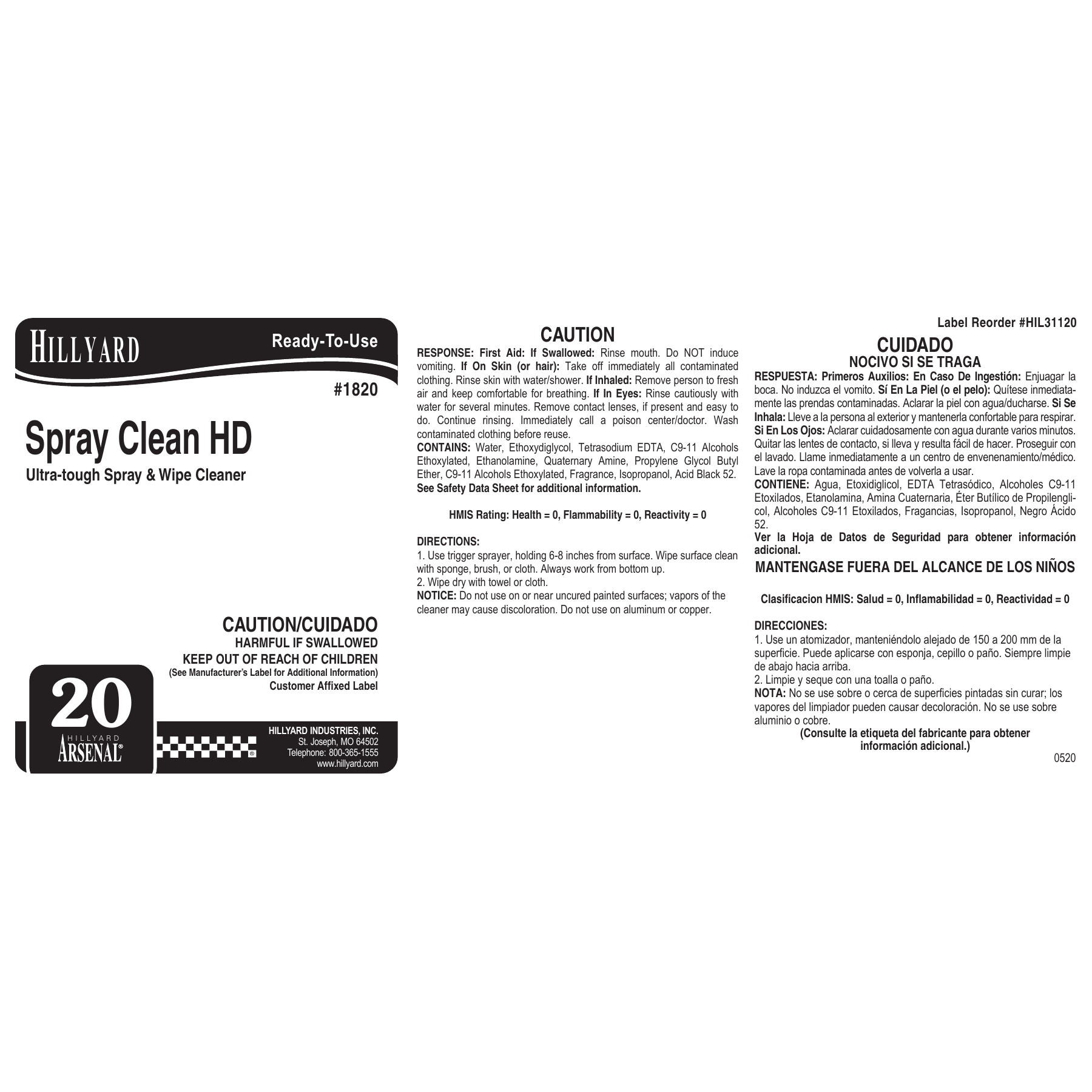 Spray Clean HD Multi-Purpose Cleaner (82025) RTU Labels — 25 Pack