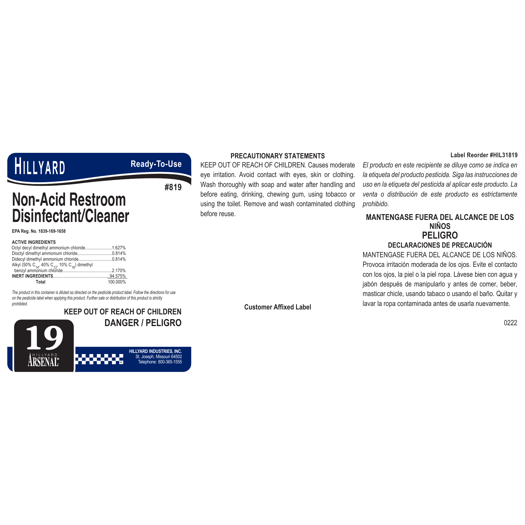 Non-Acid Restroom Disinfectant/Cleaner (81925) RTU Labels — 25 Pack