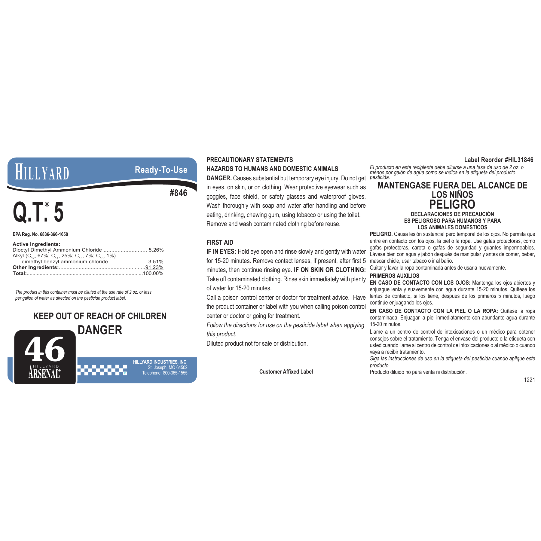 Q.T.®-5 Disinfectant Cleaner (84625) RTU Labels — 25 Pack