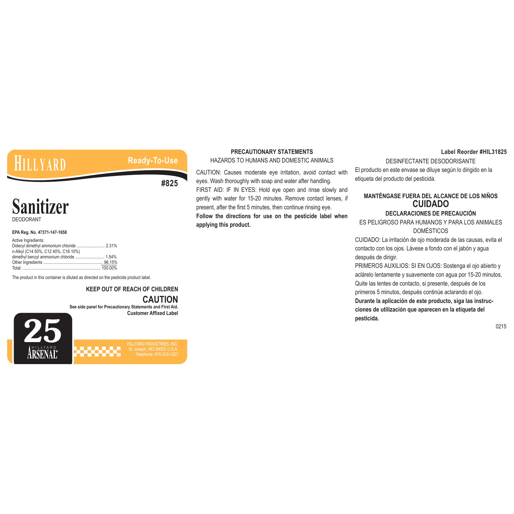 Sanitizer (82525) RTU Labels — 25 Pack