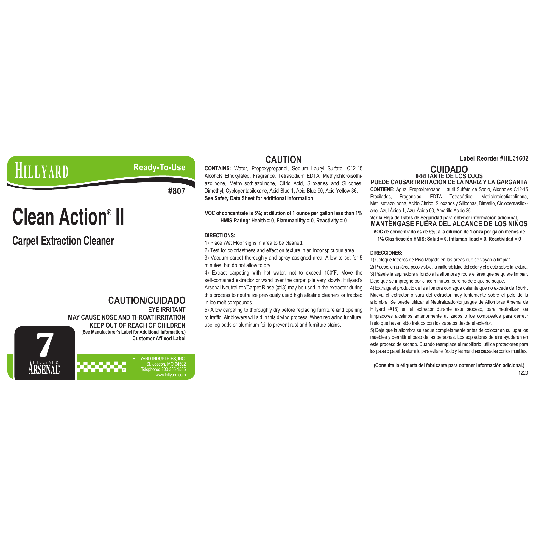 Clean Action® II Extraction Cleaner (80725) RTU Labels — 25 Pack