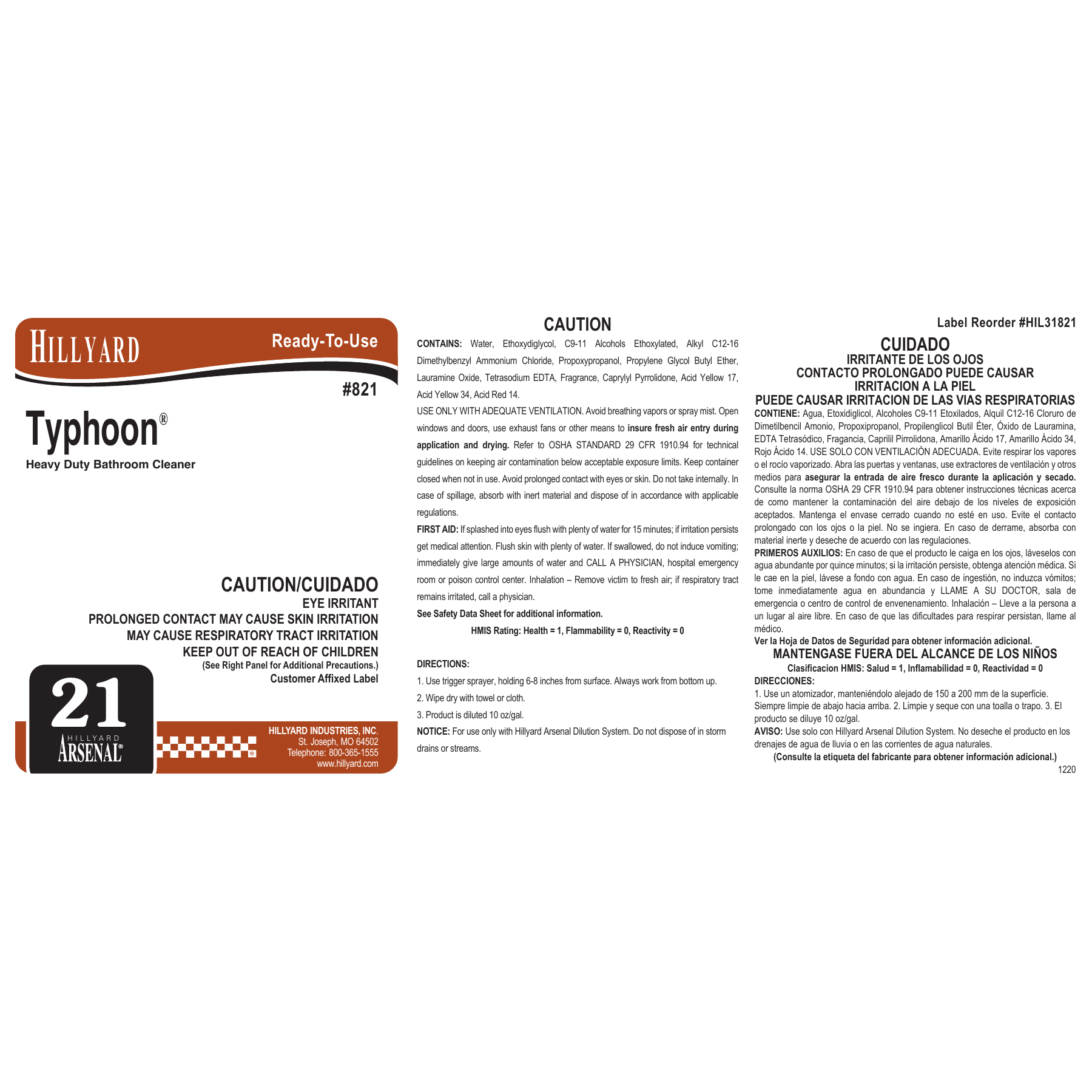 Typhoon® Non-Acid Restroom Cleaner (82125) RTU Labels — 25 Pack